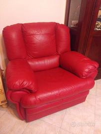 Poltrona rossa 1 posto reclinabile vera pelle