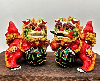 Leoni Fu Foo Komainu Cinesi Shishi Rosso Coppia