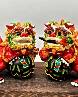 Leoni Fu Foo Komainu Cinesi Shishi Rosso Coppia
