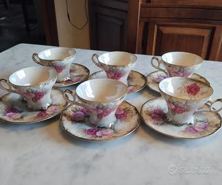 Servizio da the 6 tazzine e piattini in porcellana