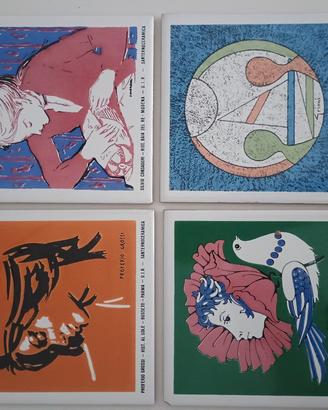 lotto 4 piastrelle ceramica d'autore vintage 