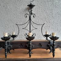 Lampadario  legno ferro battuto