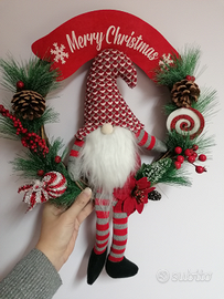 Ghirlanda Natale Dietroporta con Gnomo natalizio