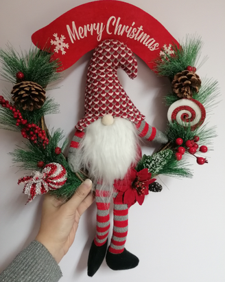 Ghirlanda Natale Dietroporta con Gnomo natalizio