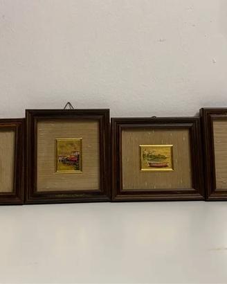 Set 4 quadretti vintage con paesaggi  foglia d’oro