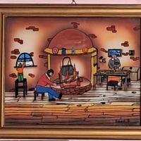 quadro Naif, pittore slavo, pittura su vetro