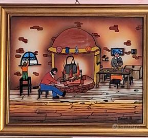 quadro Naif, pittore slavo, pittura su vetro