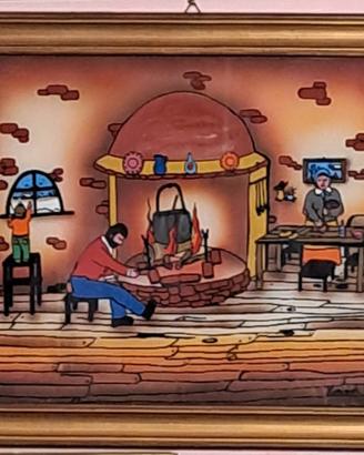 quadro Naif, pittore slavo, pittura su vetro
