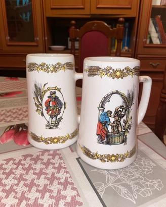 Coppia Boccali Birra Splügen Vintage in Ceramica