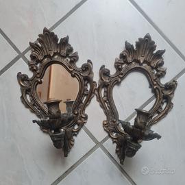 Coppia applique portacandele vintage stile barocco