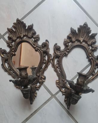 Coppia applique portacandele vintage stile barocco