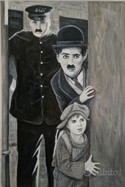 Quadro ad olio dipinto a mano.Chaplin -