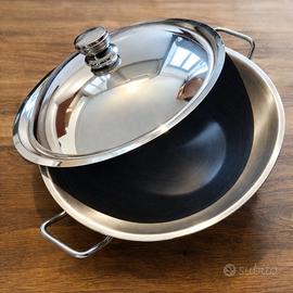 Wok acciaio inox con coperchio