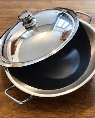 Wok acciaio inox con coperchio