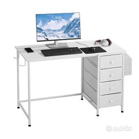 Scrivania per Computer Cassetti in Tessuto Bianco
