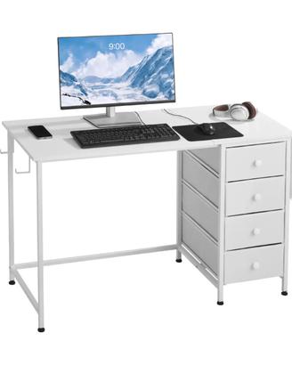 Scrivania per Computer Cassetti in Tessuto Bianco