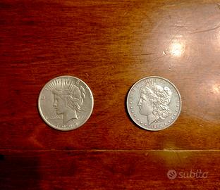 Coppia di Monete - Morgan e Peace Dollar Arg. 900