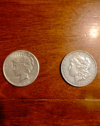 Coppia di Monete - Morgan e Peace Dollar Arg. 900