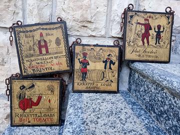 Lotto 4 tavole legno Francesco Conz, tabacco