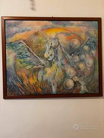 Dipinto raffigurante unicorno alato con cornice