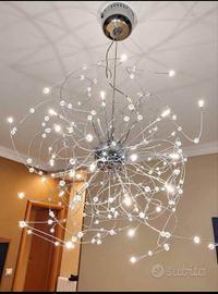 Lampadario in acciaio cromato con Swarovski 