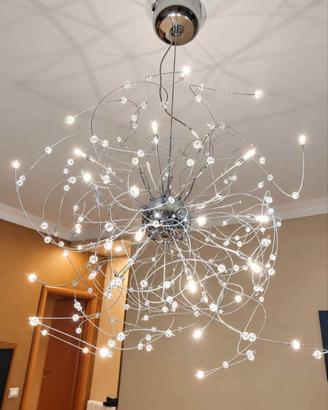 Lampadario in acciaio cromato con Swarovski 