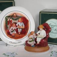 Piatto e statuetta Christmas. Porcellana AVON 1983