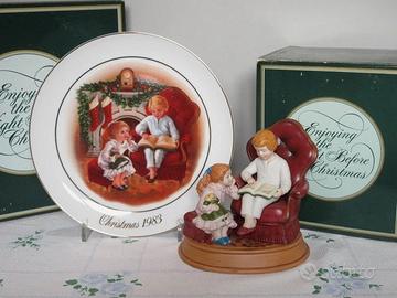 Piatto e statuetta Christmas. Porcellana AVON 1983