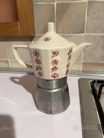 Caffettiera moka in alluminio e ceramica vintage