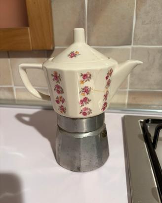 Caffettiera moka in alluminio e ceramica vintage
