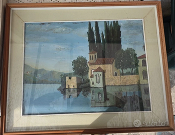 Quadro antico vintage stampa paesaggio architettur
