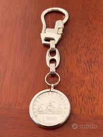 Portachiavi con 500 lire argento primo conio 1958