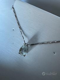Collana oro bianco 750 con pendente acquamarina