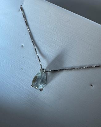 Collana oro bianco 750 con pendente acquamarina