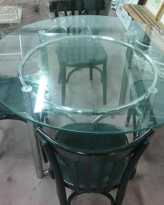 TAVOLO  ROTONDO ACCIAIO CON PIANO IN VETRO ANNI 70