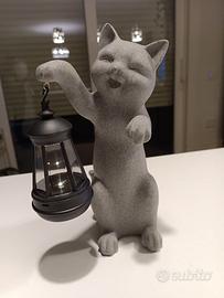 Statua Gatto Decorativo da Giardino con Lanterna S