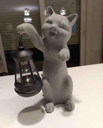 Statua Gatto Decorativo da Giardino con Lanterna S