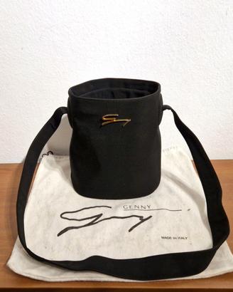 Borsa a secchiello Genny, nero, tela, vintage