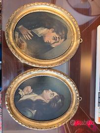 Coppia di quadretti antichi ovali con ritratti