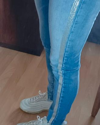 Jeans skinny vita media, dettaglio argento tg XS