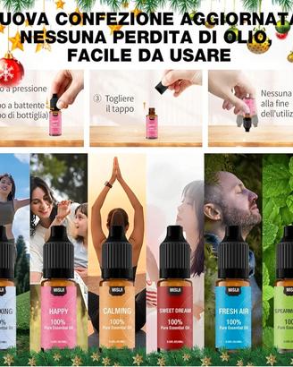 olii essenziali per aromaterapia, diffusori e corp