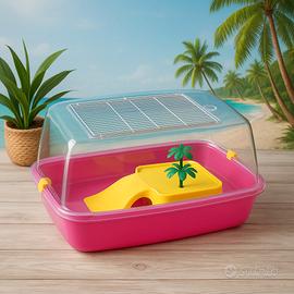 Casa per tartarughe in plastica con isola e palme