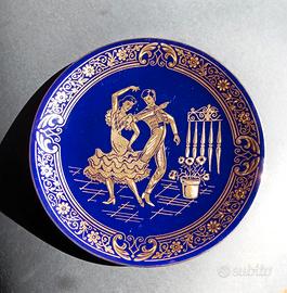 Piatto Ceramica Vintage Oro De Ley Blu Cobalto & O