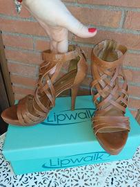 Sandali tacco Zara n.37 pelle marrone cuoio
