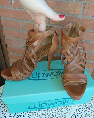 Sandali tacco Zara n.37 pelle marrone cuoio