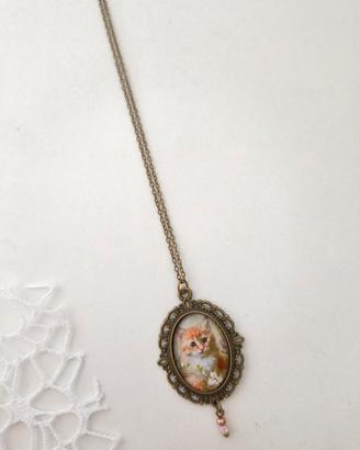 collana cammeo gatto in stile vintage