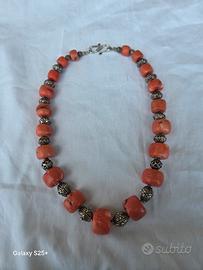  Collana in Corallo Bambù e Argento