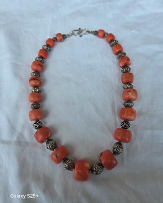  Collana in Corallo Bambù e Argento