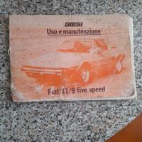 Libretto uso e manutenzione Fiat X1/9 five speed