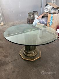 Tavolo rotondo vetro con colonna Graniglia